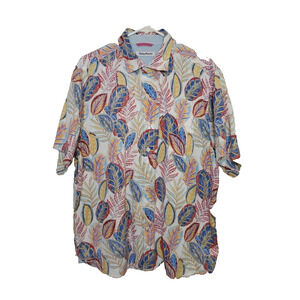 Tommy Bahama Shirt Mens Large Blue Hawaiian Camp Tencel Blend Floral Leaves